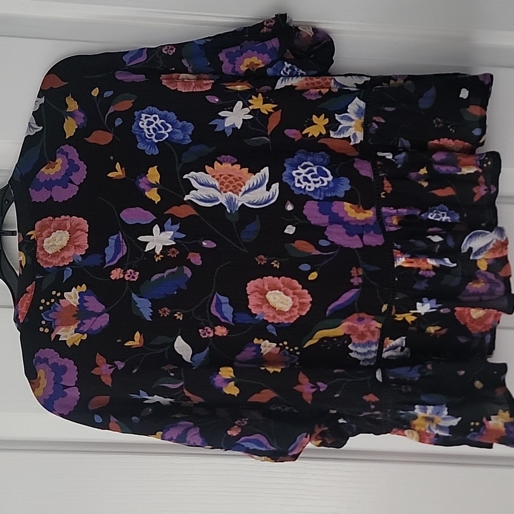 Anthropologie Josie Dolman Sleeve Floral High Low Ruffle Hem Top Size Xs X Small - Picture 5 of 7
